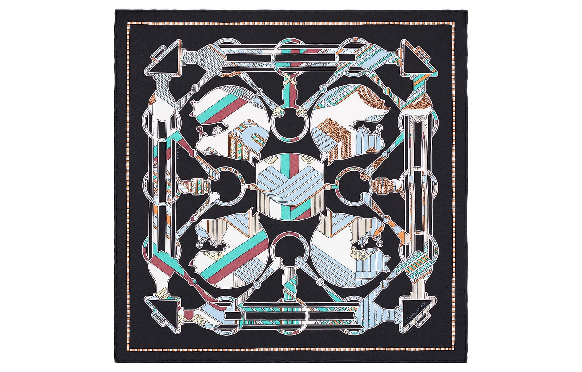 HERMES/爱马仕 Hermes Scarf 45cm Black/Mint/Multicolor