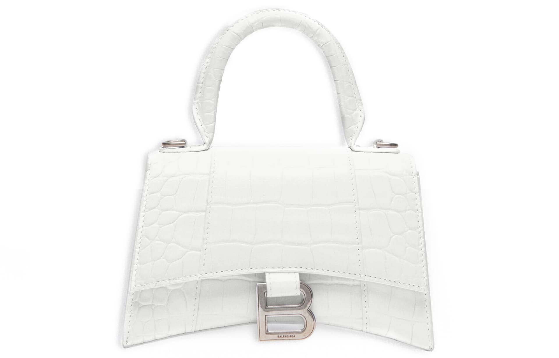 Balenciaga Hourglass Small White Croc Leather Bag