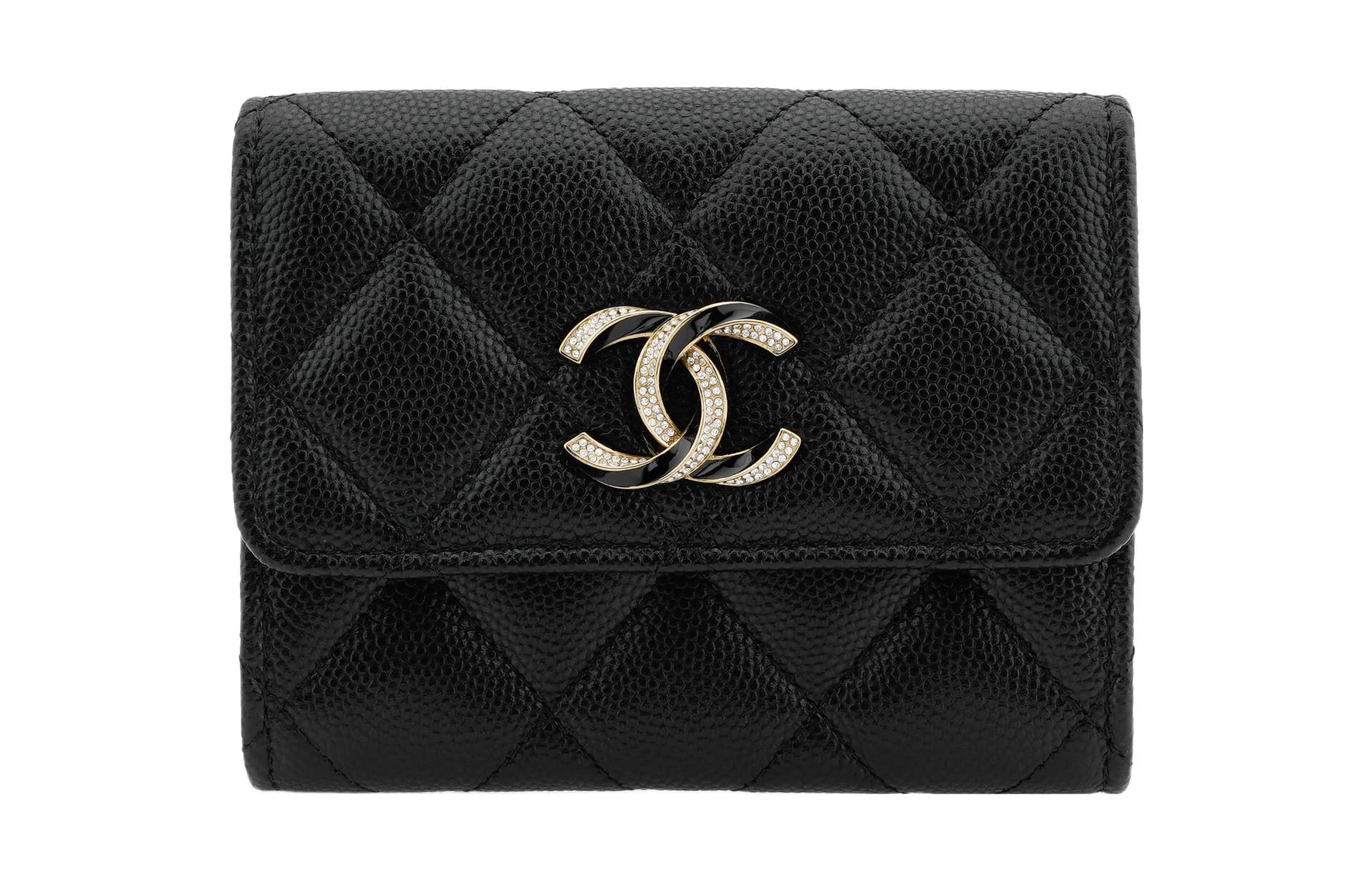 CHANEL 23S Logo Quilted Card Holder Black
