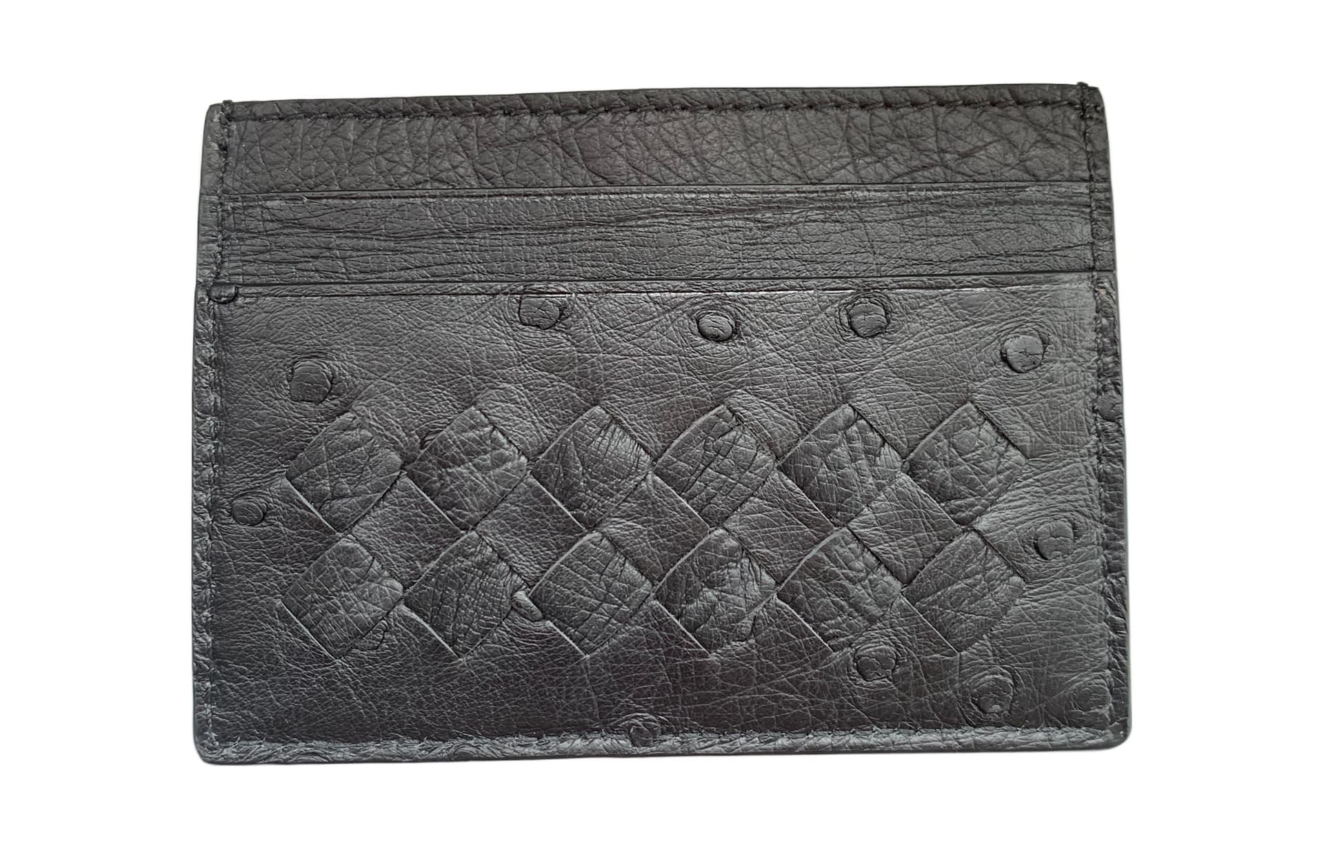 Bottega Veneta/葆蝶家 Bottega Veneta Intrecciato Ostrich Card Holder Small Black