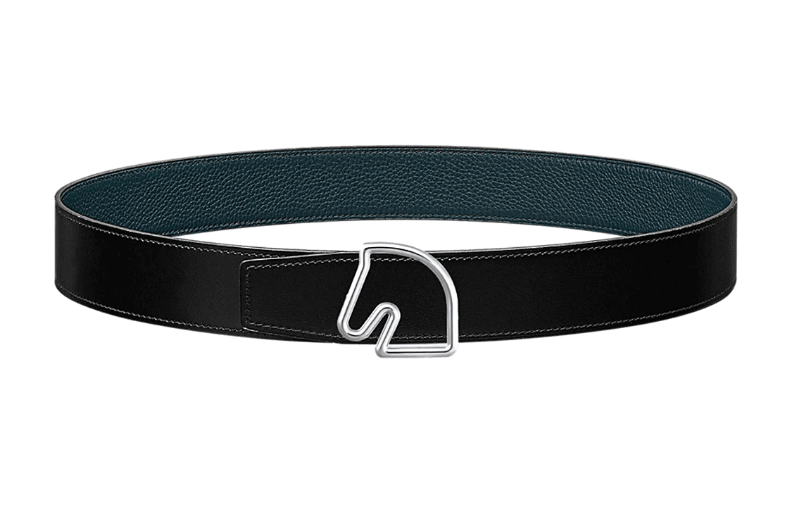 HERMES/爱马仕 Hermes Reversible Horse Motif Belt Black 3.8cm