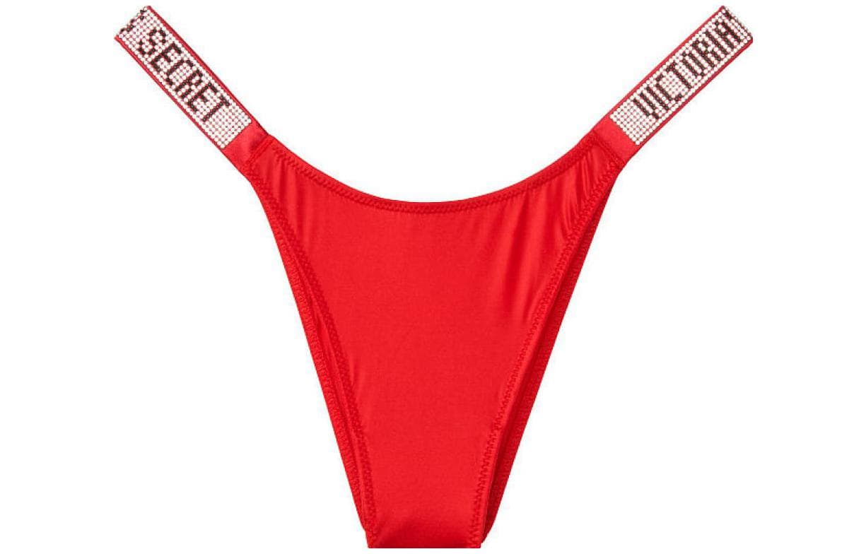 Victoria's Secret/维多利亚的秘密 Victoria's Secret Rhinestone Logo Belt High Waist Panties Red