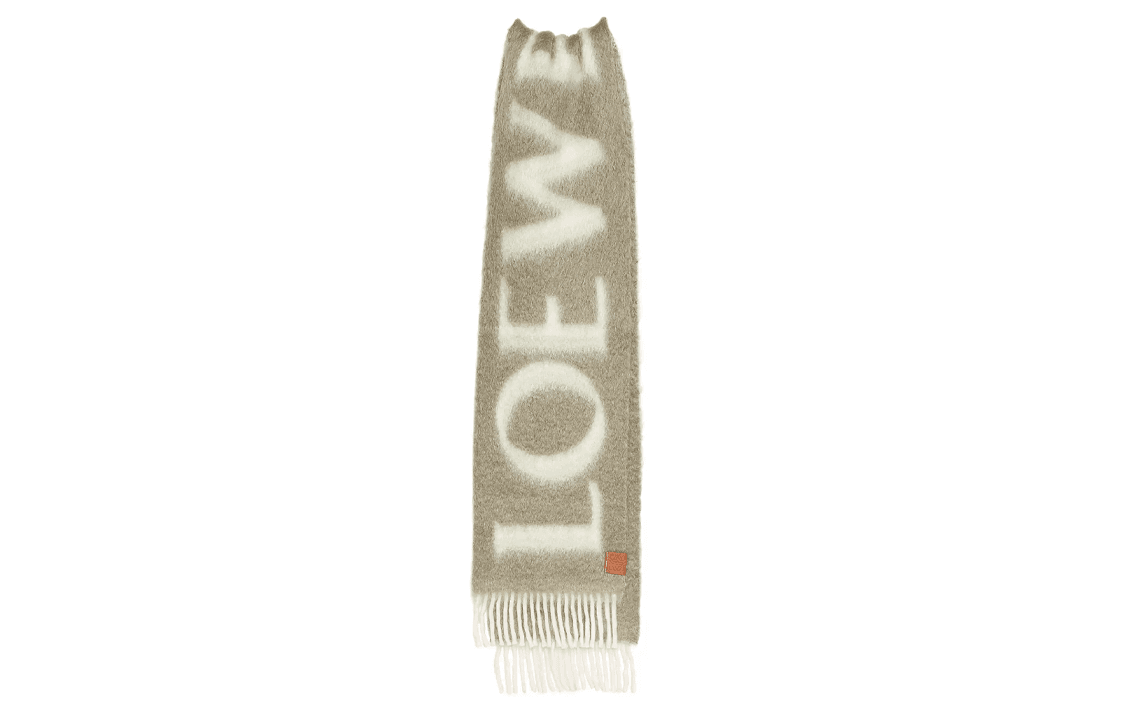 Loewe Silk Screen Fringe Scarf Khaki Green