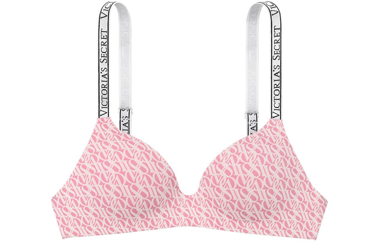 Victoria's Secret/维多利亚的秘密 Victoria's Secret Logo Strap V-Neck Bra Pink