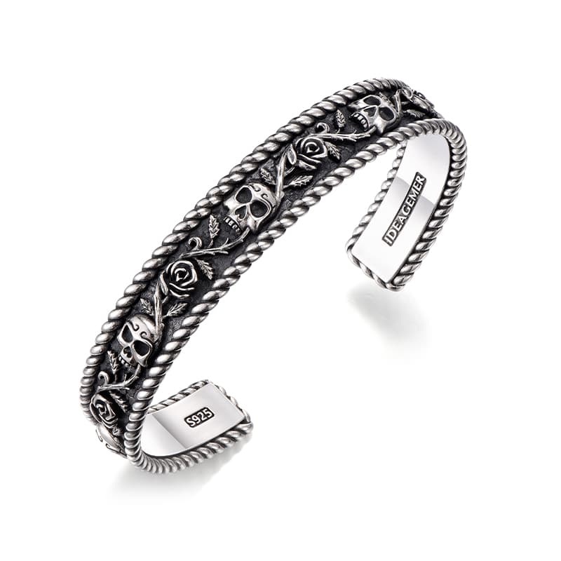 IDEAGEMER Skull Rose Bracelet 925 Silver