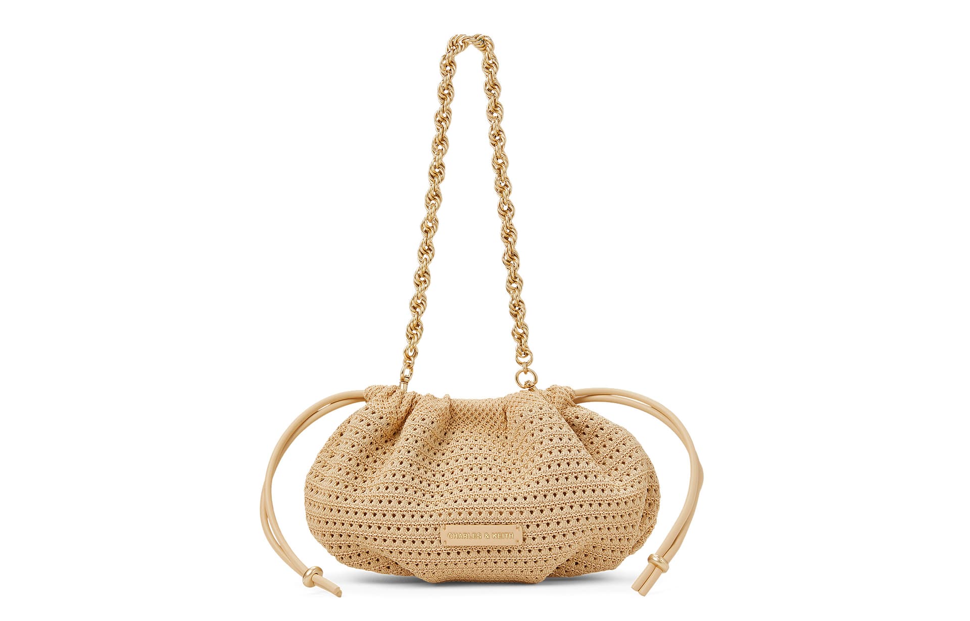 CHARLES&KEITH Charles & Keith Woven Chain Bucket Bag Beige