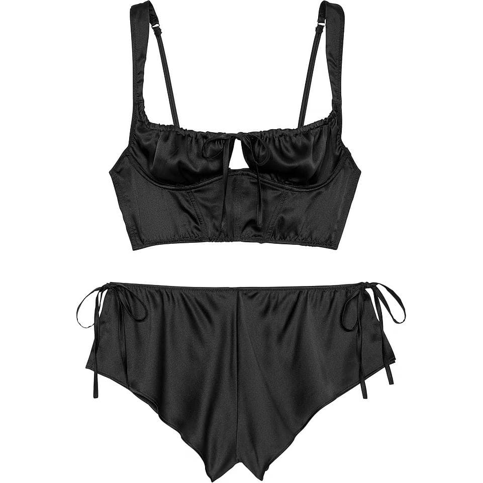 Victoria's Secret/维多利亚的秘密 Victoria's Secret Satin Corset Top & Shorts Set Black