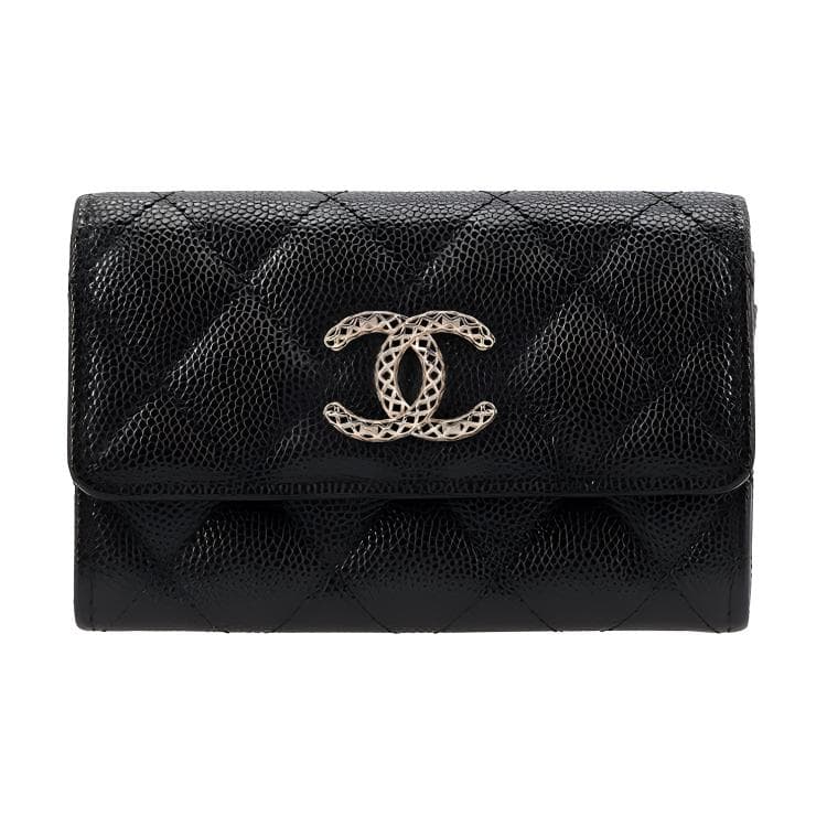 CHANEL 23P Quilted Logo Card Holder Black
