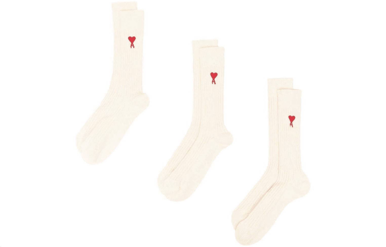 AMIPARIS FW22 Logo Ribbed Mid Socks 3-Pack White