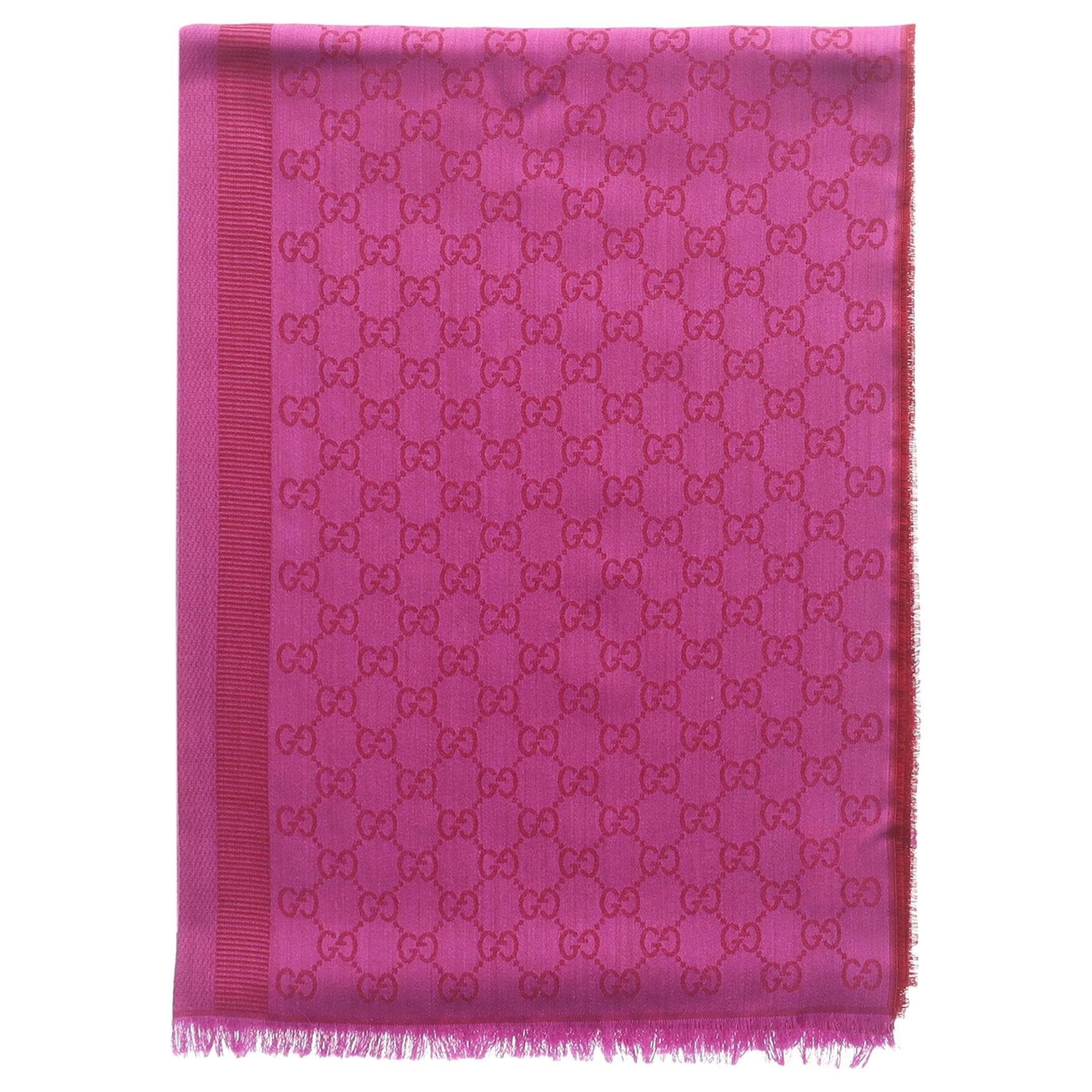 GUCCI/古驰 Gucci Wool Logo Scarf Fuchsia
