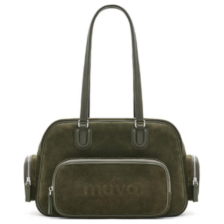MUVA Large Leather Tote Olive/Maple Brown