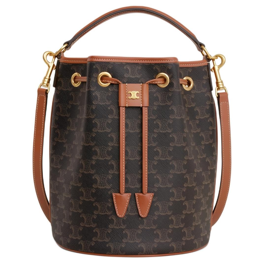 CELINE Triomphe Canvas Bucket Bag Brown