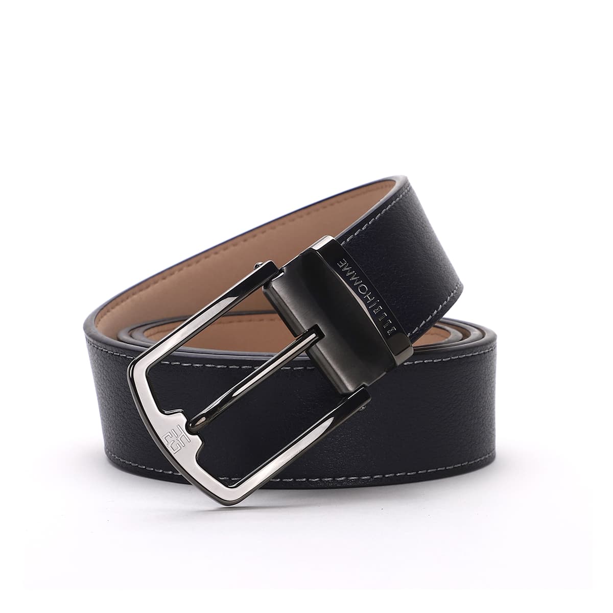 ELLE HOMME Leather Belt Blue Steel Buckle