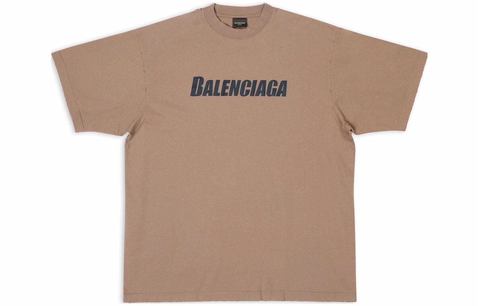 Balenciaga SS23 Distressed Logo T-Shirt Light Brown