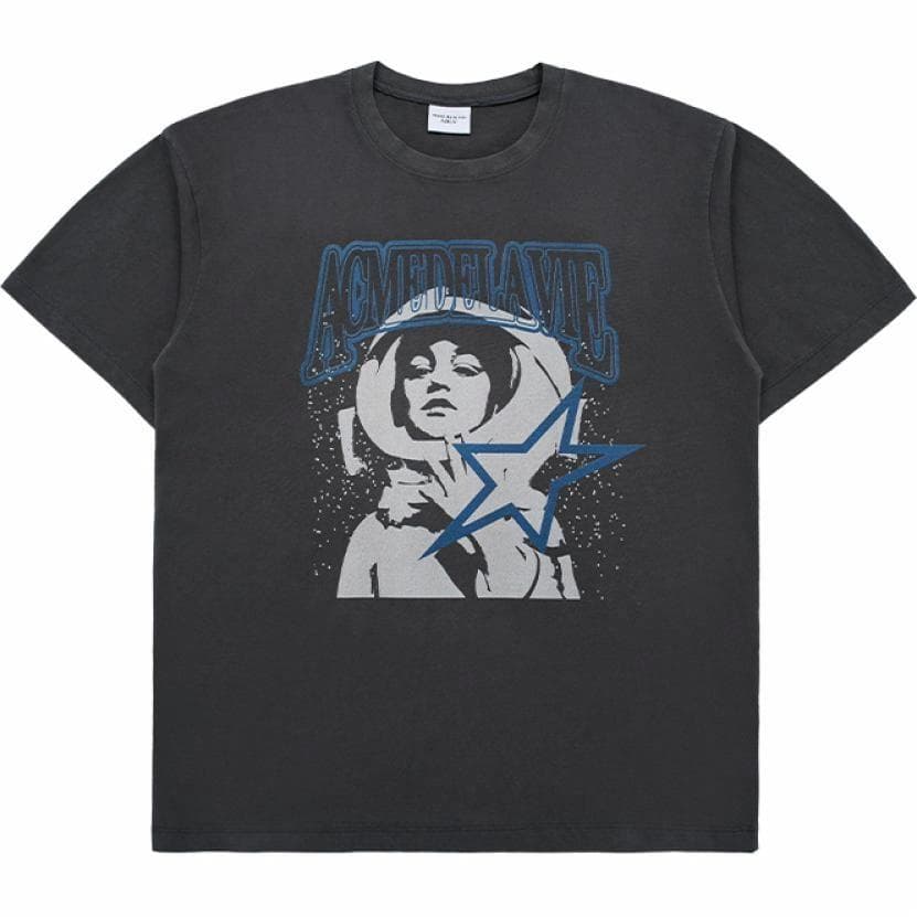 acme de la vie ADLV Letter Crewneck T-Shirt Charcoal