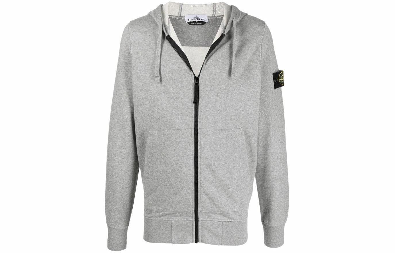 Stone Island Logo Patch Zip Hoodie Grey