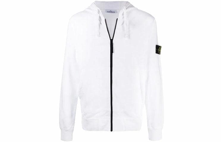 Stone Island Logo Zip Hoodie White