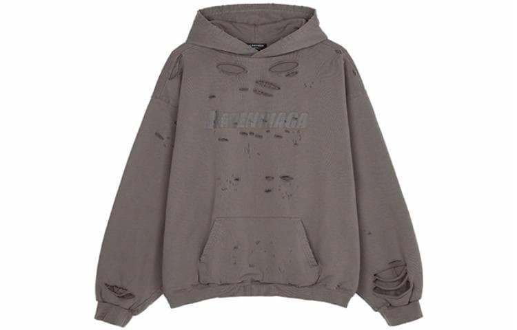 Balenciaga FW22 Logo Print Distressed Sweatshirt Beige