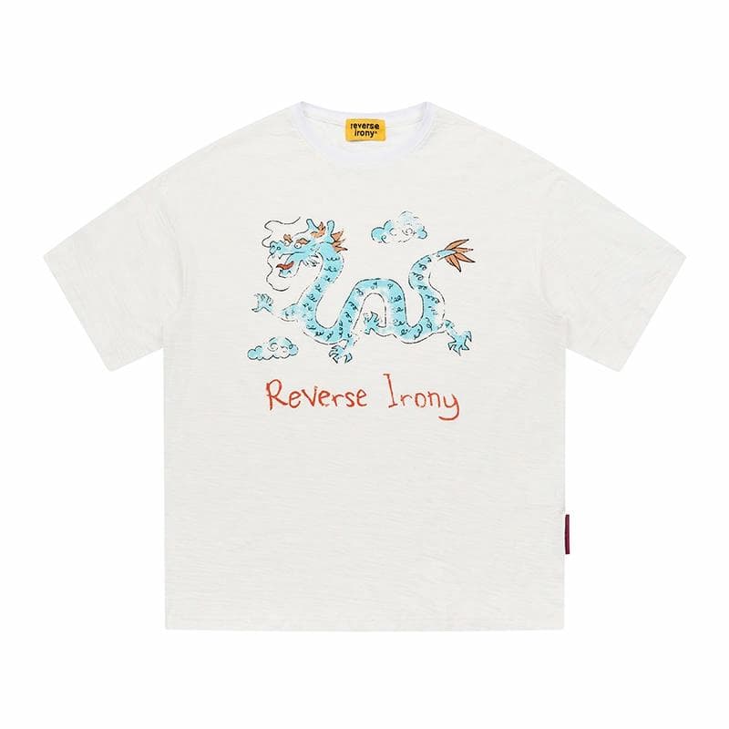 EMPTY REFERENCE x REVERSE IRONY Dragon Print T-Shirt White