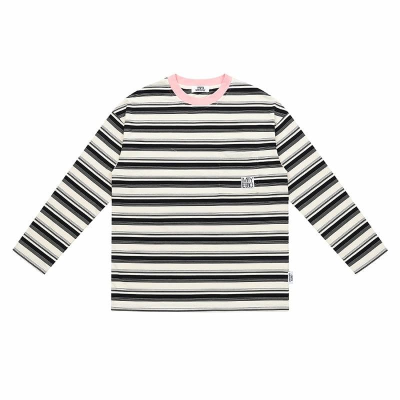 EMPTY REFERENCE Striped Long Sleeve Tee Black White