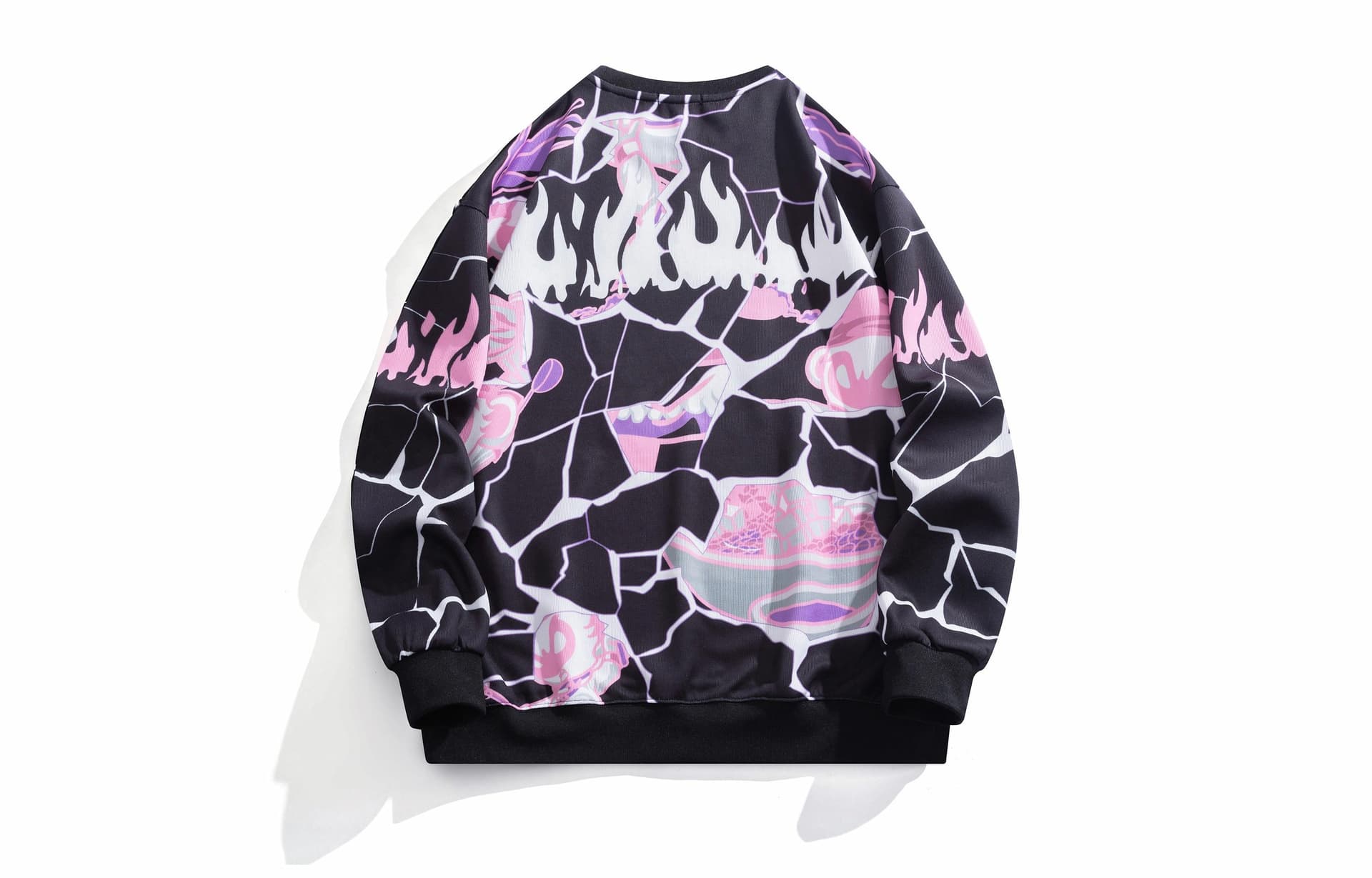火猴/FireMonkey FireMonkey Hand-Painted Cartoon Letter Print Sweatshirt Black