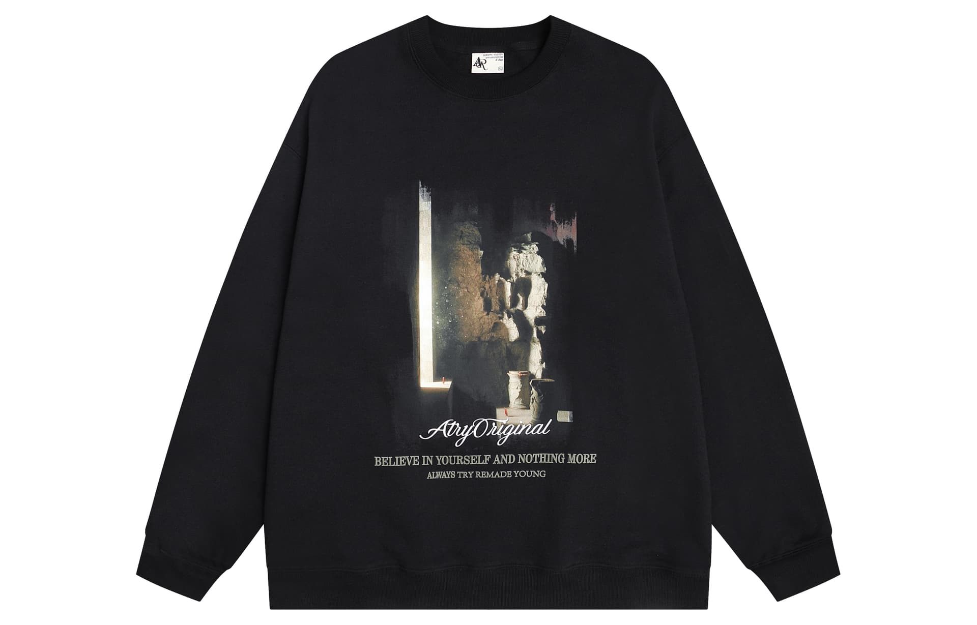 Atry Stone Print Crewneck Sweatshirt Black