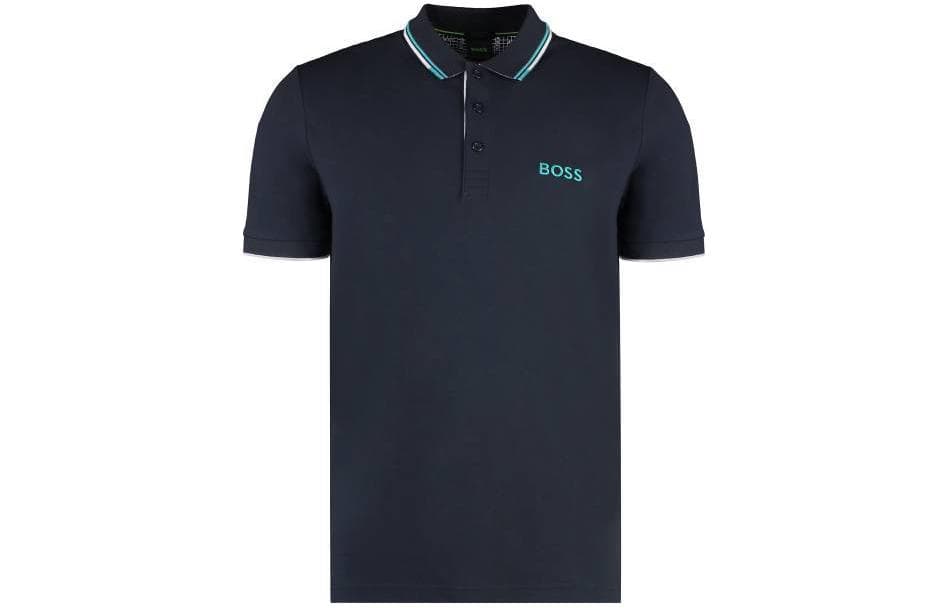 HUGO BOSS Striped Embroidered Polo Navy