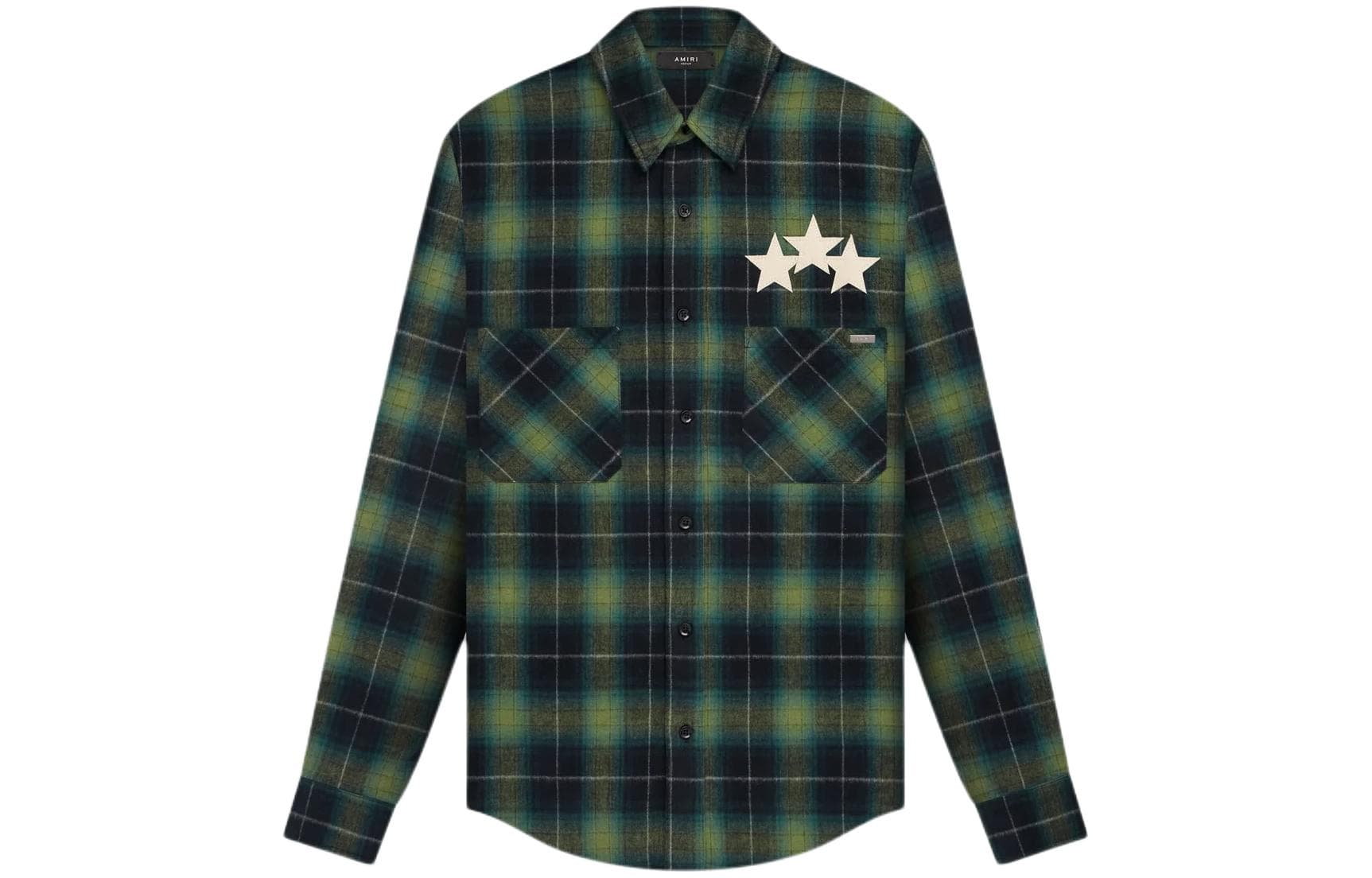 AMIRI Star Leather Flannel Shirt Green