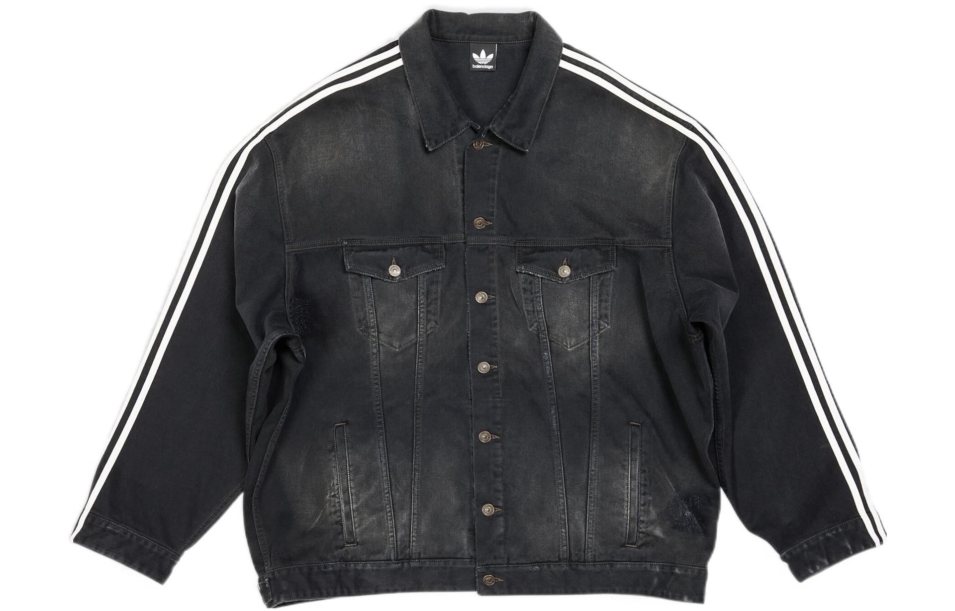 Balenciaga x adidas Originals Logo Print Denim Jacket Black