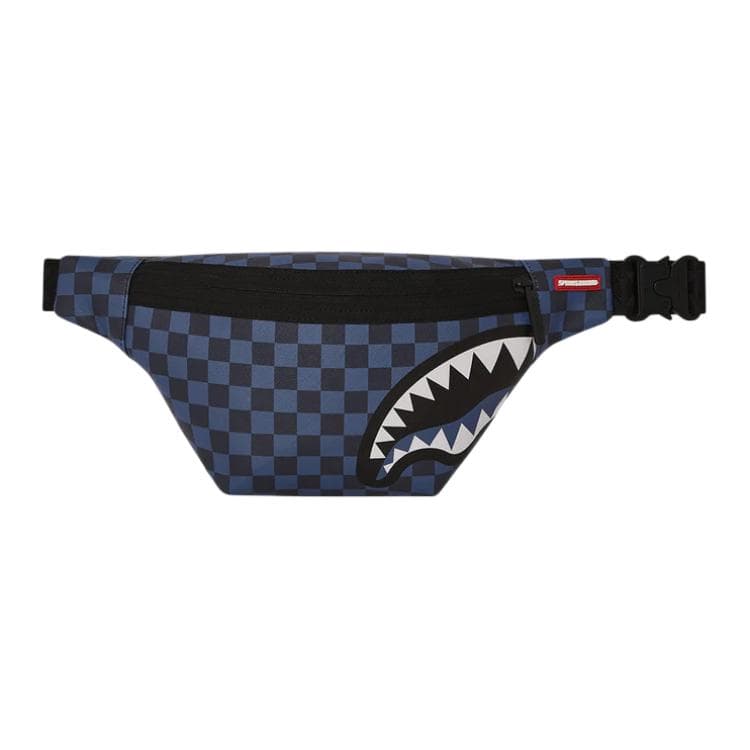 SPRAYGROUND Logo Shark Mouth Checkered Vegan Leather Waist Bag Blue