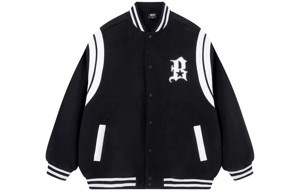 BTK Letter Embroidered Vintage Colorblock Baseball Jacket