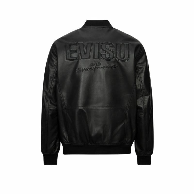 EVISU Leather Bomber Jacket Black