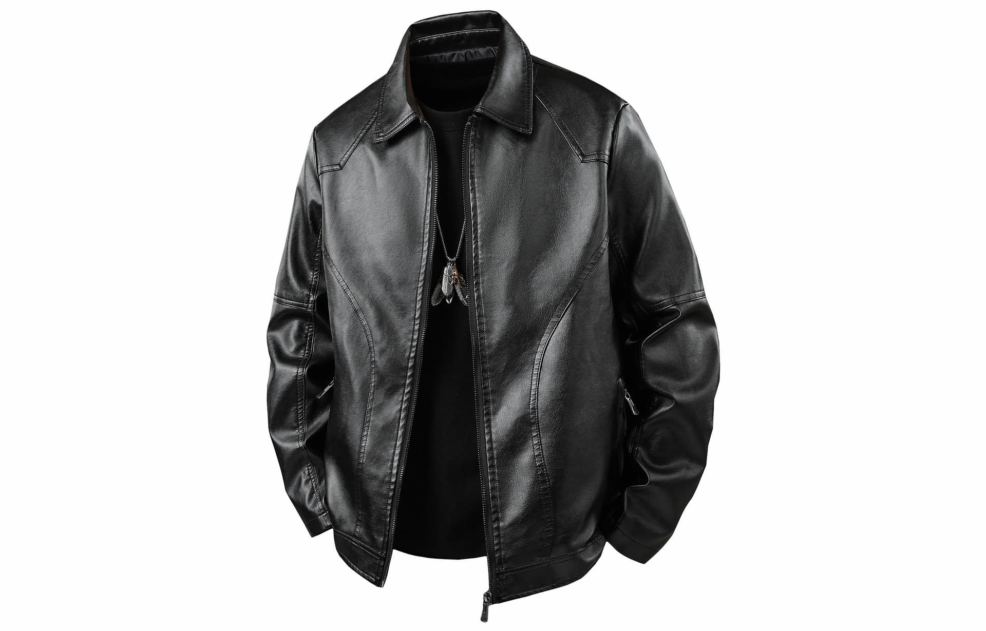 A.X.S.K Classic Zipper Leather Jacket Black