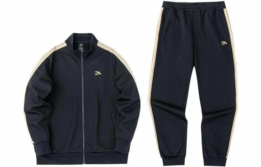 安踏 Anta Striped Logo Tracksuit Black Gold