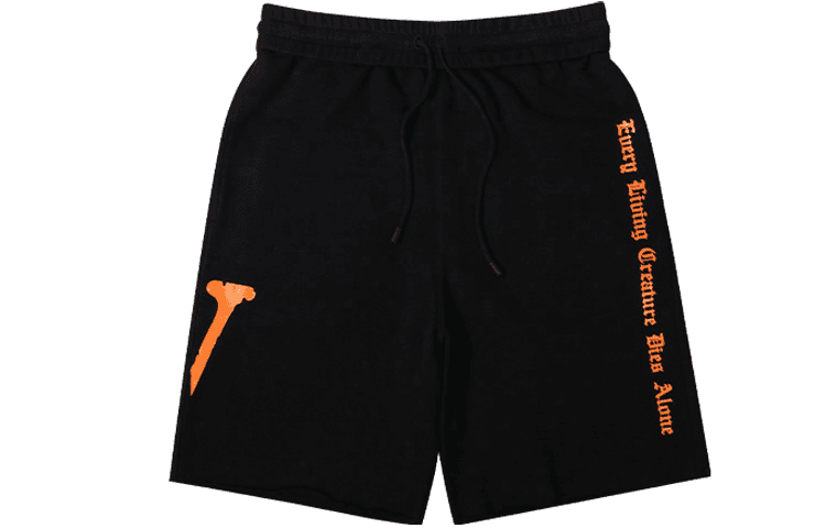 VLONE Classic Gothic Letter Knit Shorts Black Orange