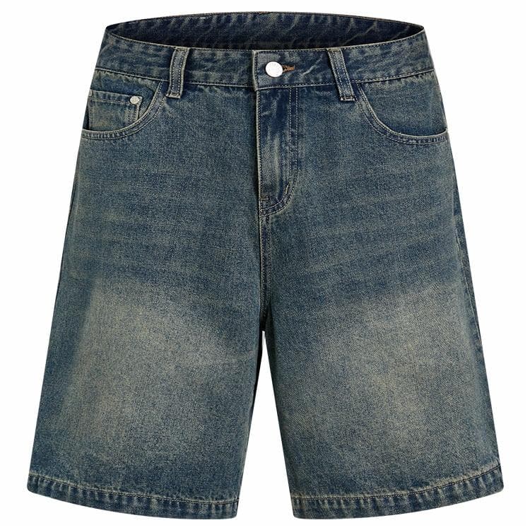 404MOB GANG Retro Washed Denim Shorts Blue