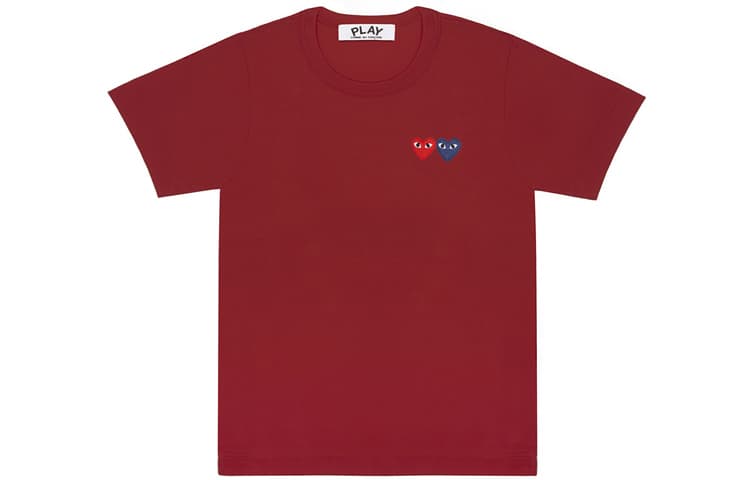 CDG Play Double Heart T-Shirt Burgundy