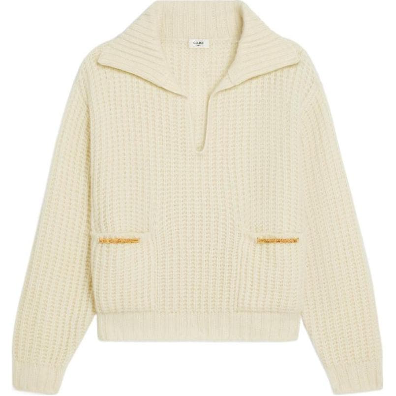 CELINE FW23 Ribbed Polo Sweater Off-White