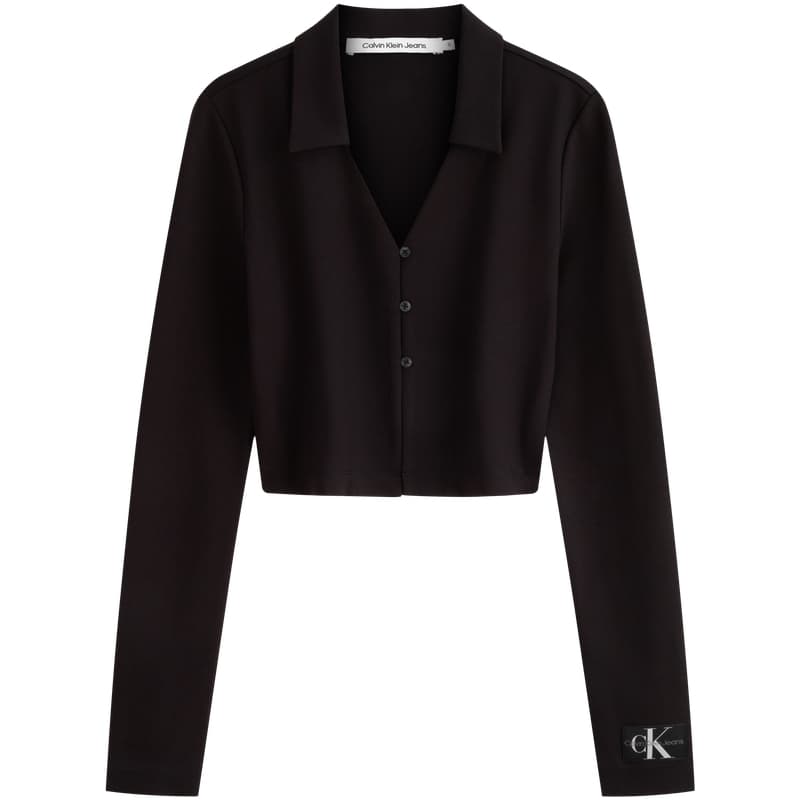 Calvin Klein Letter Pattern Polo Knit Long Sleeve Space Black