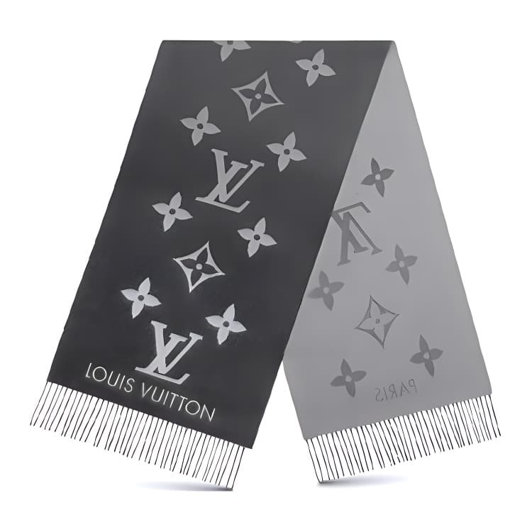 LOUIS VUITTON/路易威登 Louis Vuitton Classic Logo Cashmere Scarf Gray Black
