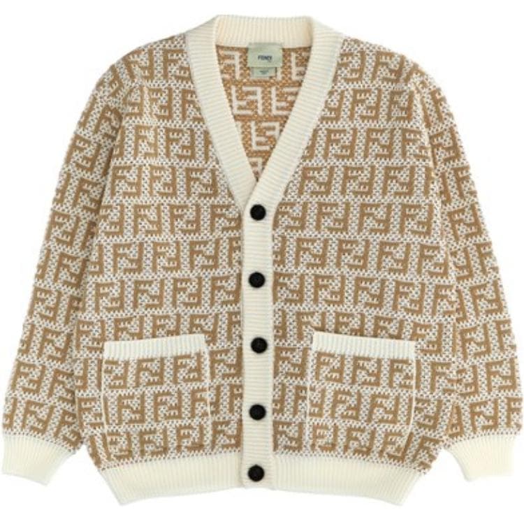 FENDI/芬迪 Fendi Logo V-Neck Sweater Beige