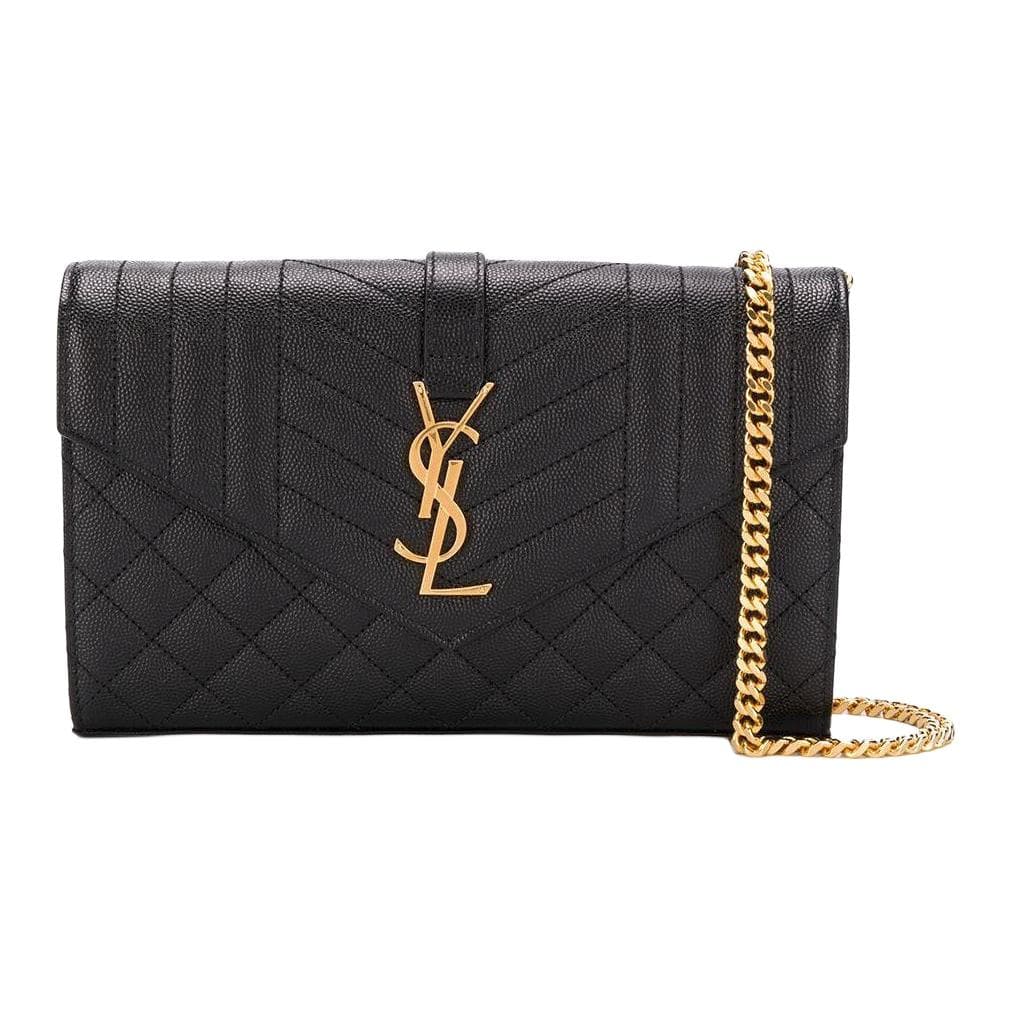 SAINT LAURENT/圣罗兰 Saint Laurent YSL Monogram Quilted Leather Wallet Crossbody Bag Black