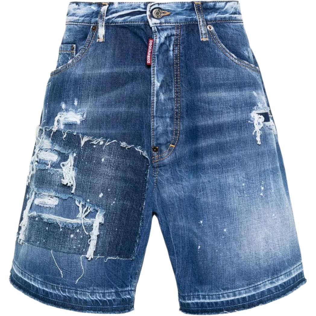 DSQUARED 2 DSQUARED2 FW23 Mid-Rise Distressed Denim Shorts Blue