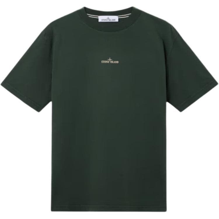 Stone Island Letter Print Crew Neck T-Shirt Green