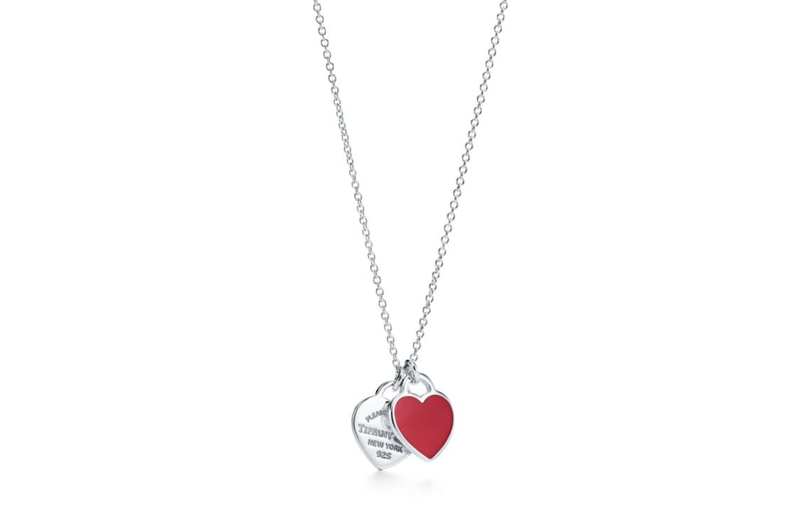 TIFFANY & CO./蒂芙尼 Tiffany & Co. Return to Tiffany Double Heart Pendant Necklace Silver/Red