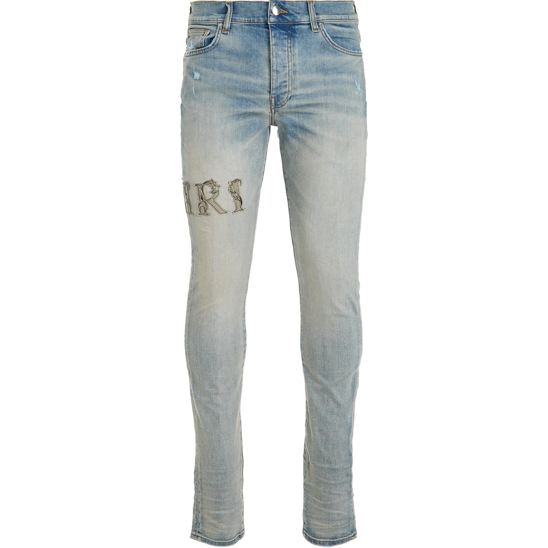 AMIRI Washed Zip Logo Straight Jeans Blue