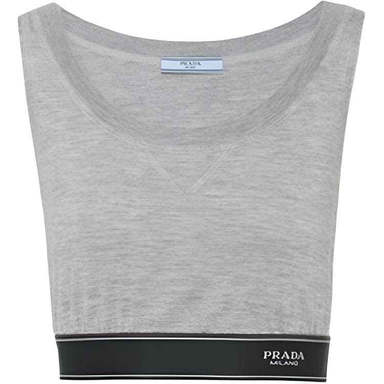PRADA FW22 Patch Logo Elastic Tank Top Gray