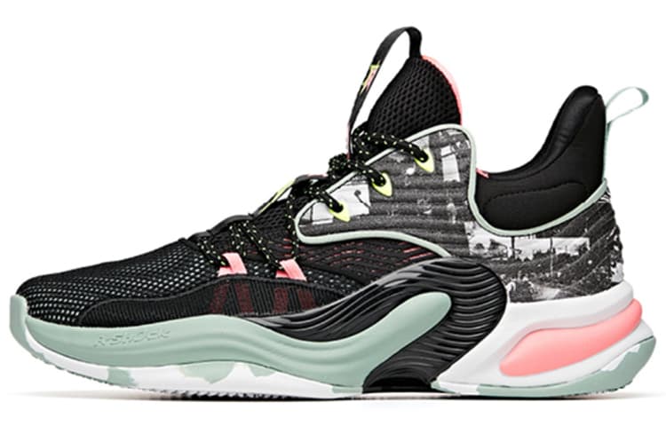安踏 Anta Low Basketball Shoes Black Pink Green