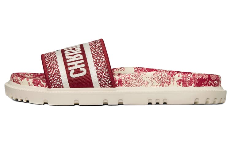 DIOR Dway Cotton Embroidered Slides Red