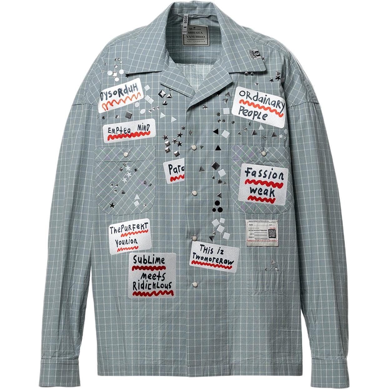 Maison Mihara Yasuhiro MMY SS26 Embellished Sticker Long Sleeve Check Shirt 2026